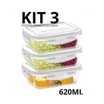Marmita de Vidro 620ml Potes Hermético KIT 10, 8, 6, 5, 4, 3, 2 e 1 Un Tampa Travas Microondas Freezer