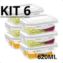 Marmita de Vidro 620ml Potes Hermético KIT 10, 8, 6, 5, 4, 3, 2 e 1 Un Tampa Travas Microondas Freezer