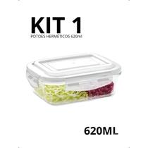 Marmita de Vidro 620ml Potes Hermético KIT 10, 8, 6, 5, 4, 3, 2 e 1 Un Tampa Travas Microondas Freezer