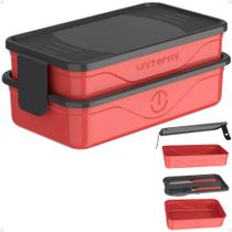 Marmita Dupla Organizadora Fitness Com Talher Garfo E Faca 1,3L