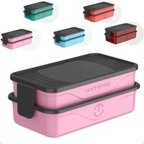 Marmita Dupla Organizadora Fitness Com Talher Garfo E Faca 1,3L