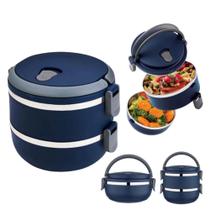 Marmita Dupla Térmica Prática Aço Inox Pote Duplo Azul - Ke Home