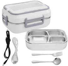 Marmita Eletrica Bivolt Pra Carro 40w 3 Compartimentos 1,5 Litros Gourmet 110v Branco - LunchBOx