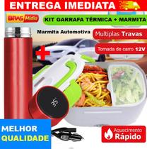 Marmita Elétrica Para Carro 12V Kit com Garrafa Térmica Sensor Led Bebida Quente e Fria Em Inox 500ml