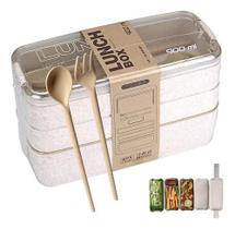 Marmita Fit Porta Lanche Dupla 4 Divisórias, Talher E Trava