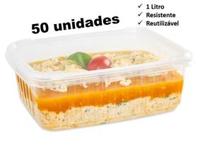 Marmita grande reutilizável resistente transparente 50 unidades freezer microondas 1 litro BP Potes