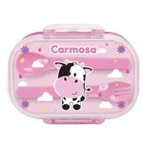 Marmita Infantil Rosa Carmosa Unik Lancheira Dupla + Talher - UNIK BABY - Marmita Infantil Rosa Carmosa Unik Lancheira Dupla + Talher - UNIK BABY -