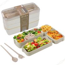 Marmita Lancheira Porta Alimenteos Japonesa (Bento) Com 3 Compartimentos e Talheres 900ml - Novo Seculo