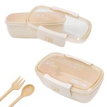 Marmita Pote 650ml Com Tampa Garfo Colher Freezer Micro-ondas Fit Cor:Bege