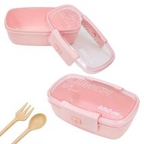 Marmita Pote 650ml Com Tampa Garfo Colher Freezer Micro-ondas Fit Cor:Rosa