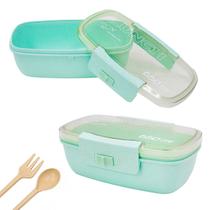 Marmita Pote 650ml Com Tampa Garfo Colher Freezer Micro-ondas Fit Cor:Verde