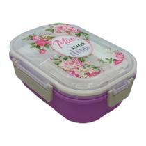 Marmita Roxo com Garfo e Colher e Divisória de 3 Partes - Mãe Amor Eterno - 15,8x22cm - 1 unidade - Rizzo