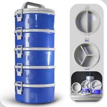 Marmita Térmica Tekcor 1,5L Azul Kit 5 Peças com Divisórias Soprano