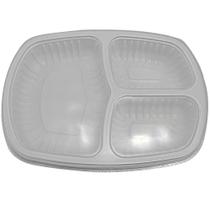 Marmitex Plástica C Tampa 3 Divisórias 850 Ml Branca 100 U