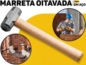 Marreta 500g Oitavada Tramontina C/ Cabo Madeira Ferramenta Construção P/ Pedreiro Carpinteiro Uso Profissional