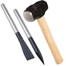 Marreta Aço Forjado 1Kg Cabo Madeira + Ponteiro Talhadeira