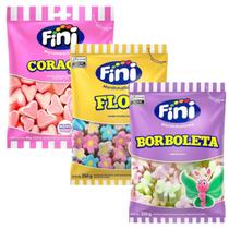 Marshmallow Fini Borboleta Flor Coração Kit 3 Unid. 250g