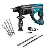 Martelete Combinado Makita 18V, 1.9J, SDS Plus com Kit Brocas, Ponteiro e Talhadeira Profissional DHR202Z, sem bateria e carregador