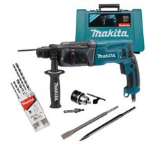 Martelete Makita HR2470 800W Rompedor e Perfurador SDS Plus com Maleta, Talhadeira, Ponteiro, Brocas, Mandril e Adaptador Profissional