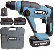 Martelete wesco c/2 bateria 18v 2ah + carregador e maleta sds plus