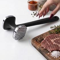 Martelo Batedor Amaciador De Bife Carne Culinária Dupla Face Aço Inox Resistente 24cm