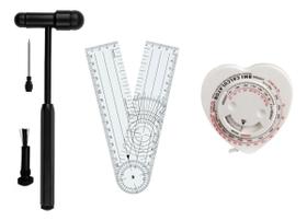 Martelo De Reflexo Modelo Buck BIC + Goniometro Grande De PVC + Trena Antropométrica Coração