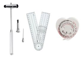 Martelo De Reflexo Modelo Buck BIC + Goniometro Grande De PVC + Trena Antropométrica Coração
