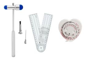 Martelo De Reflexo Modelo Buck BIC + Goniometro Grande De PVC + Trena Antropométrica Coração