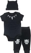 Marvel Avengers Black Panther Baby Boys 3 Peças Set: Bodysuit Pants Hat 0-3 Meses