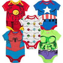 Marvel Avengers Capitão América Homem de Ferro Homem-Aranha Hulk Baby Boys 5 Pacote Bodysuit Multicolorido 0-3 Meses