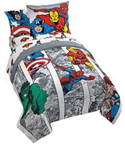 Marvel Avengers Comic Cool 7 Piece Full Bed Set - Inclui Edredom e Conjunto de Lençóis - Roupa de cama Capitão América, Homem-Aranha, Homem de Ferro, Hulk e Thor - Super Soft (Produto Oficial da Marvel)