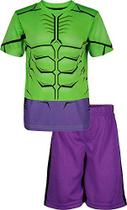 Marvel Avengers Hulk Little Boys's Athletic T-Shirt & Mesh Shorts Set, Verde/Roxo (5)