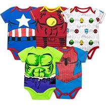 Marvel Baby Boys's 5 Pack Bodysuits - O Hulk, Homem-Aranha, Homem de Ferro e Capitão América (3-6 meses)