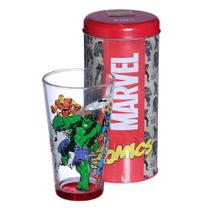 Marvel Comics Kit Copo De Vidro 500ml + Cofre Metal Oficial Marvel - Zona Criativa