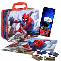 Marvel Spiderman 48 Peça quebra-cabeça em caixa de almoço de lata, vermelho, azul, branco