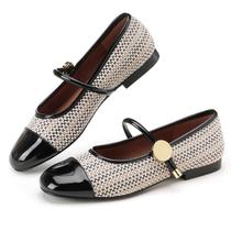 Mary Jane Flats CouieCuies para mulheres, tecido de tweed preto