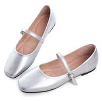 Mary Jane Flats Hee grand Retro Square Toe Silver Women 6.5 Mary Jane Flats Hee grand Retro Square Toe Silver Women 6.5