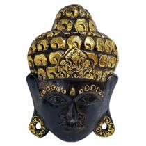 Máscara Cabeça De Buda Madeira Balsa Marrom Com Dourado 20Cm