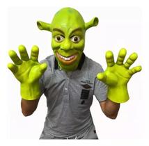 Máscara Cabeça Luvas Halloween Festa Sherk Fantasia Látex