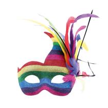 Máscara carnaval com glitter roma para adulto colorida arco íris baile festa fantasia 15x21cm