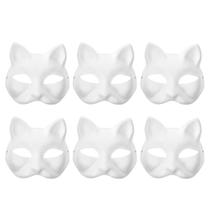 Máscara Cat DIY, pintável, papel em branco, celulose branca, 6 unidades