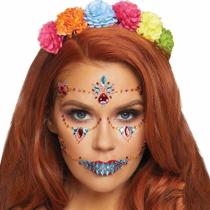Máscara Caveira Mexicana Halloween em Strass c/ Cola