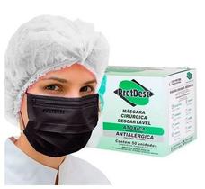 Máscara Cirúrgica Descartável (Black) Tripla C/50 Unds com Elástico - ProtDesc