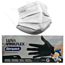 Mascara Cirurgica Descartável Branca + Luva Bompack Preta G Mascara Cirurgica Descartável Branca + Luva Bompack Preta G