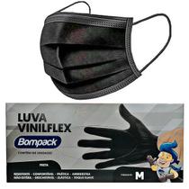 Mascara Cirurgica Descartável Preta+ Luva Bompack Preta M