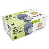 Máscara Cirúrgica Descartável Tripla com 50 Unidades Descarpack