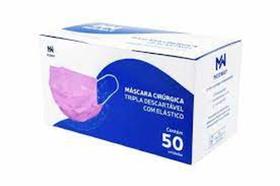 Máscara Cirúrgica TNT Tripla Descartável c/ Elástico e Clip Nasal Medway - Caixa c/50 unid - Rosa