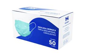 Máscara Cirúrgica TNT Tripla Descartável c/ Elástico e Clip Nasal Medway - Caixa c/50 unid Verde