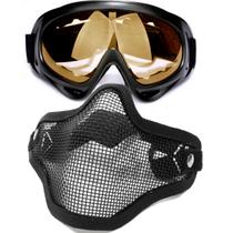 Máscara com Tela Meia Face Metálica Contak + Óculos Não Embaça C/ 3 Lentes Proteção UV Luni Nautika