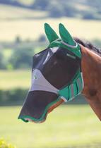 Máscara contra moscas Shires Fly Guard Deluxe com orelhas e nariz verde extra completa
